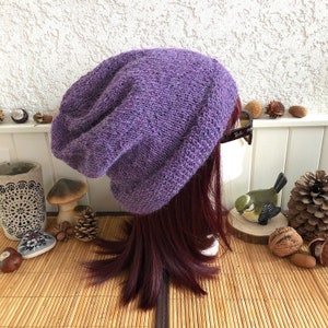 Bonnet MORRIGHAN slouchy tendance en 100% alpaga, mauve violet mix, cadeau pour femme, cadeau pour elle, cadeau pour fille image 3