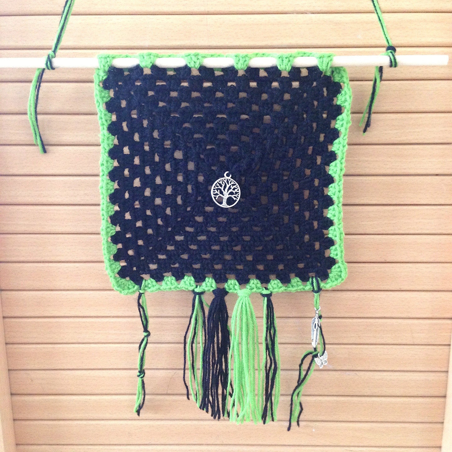 Tapisserie Décoration Murale Nature Néon Faite Au Crochet, Granny Square, Vintage, Rétro, 70