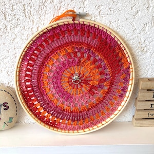 Modern mandala SUNSET, crochet wall hanging on embroidery hoop, sunset, gift for mom