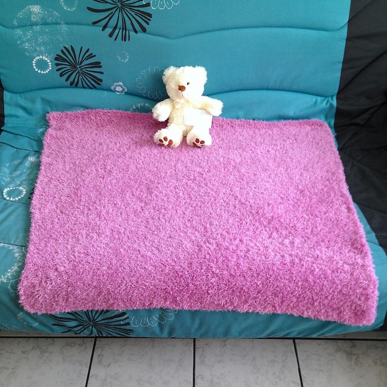 Hand-knitted baby blanket, plush faux fur 92x92 cm, birth gift, gift for mom, layette image 1