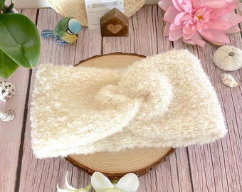 MOYANA knitted headband, headband, headband, headband, alpaca wool earmuffs, turban, natural white, ecru, teddy