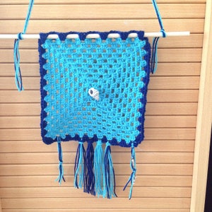 Crocheted summer wall hanging tapestry, nautical decor, vintage decor, granny square, retro decor, 70s decor