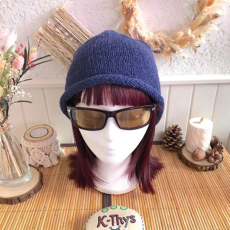 Trendy EILIS slouchy wool hat in 100% alpaca, dark indigo blue, gift for woman, gift for her, gift for teenager image 2