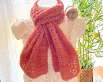 Echarpe foulard dentelle tricot ajourée ELSA, alpaga, soie, rouille pâle, cadeau maman, cadeau mamie, idée cadeau femme, cadeau pour elle