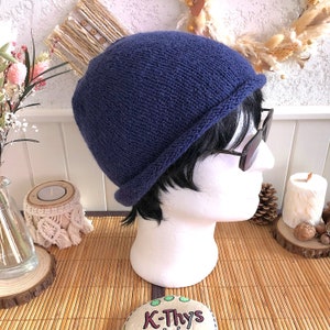 Trendy EILIS slouchy wool hat in 100% alpaca, dark indigo blue, gift for woman, gift for her, gift for teenager image 4