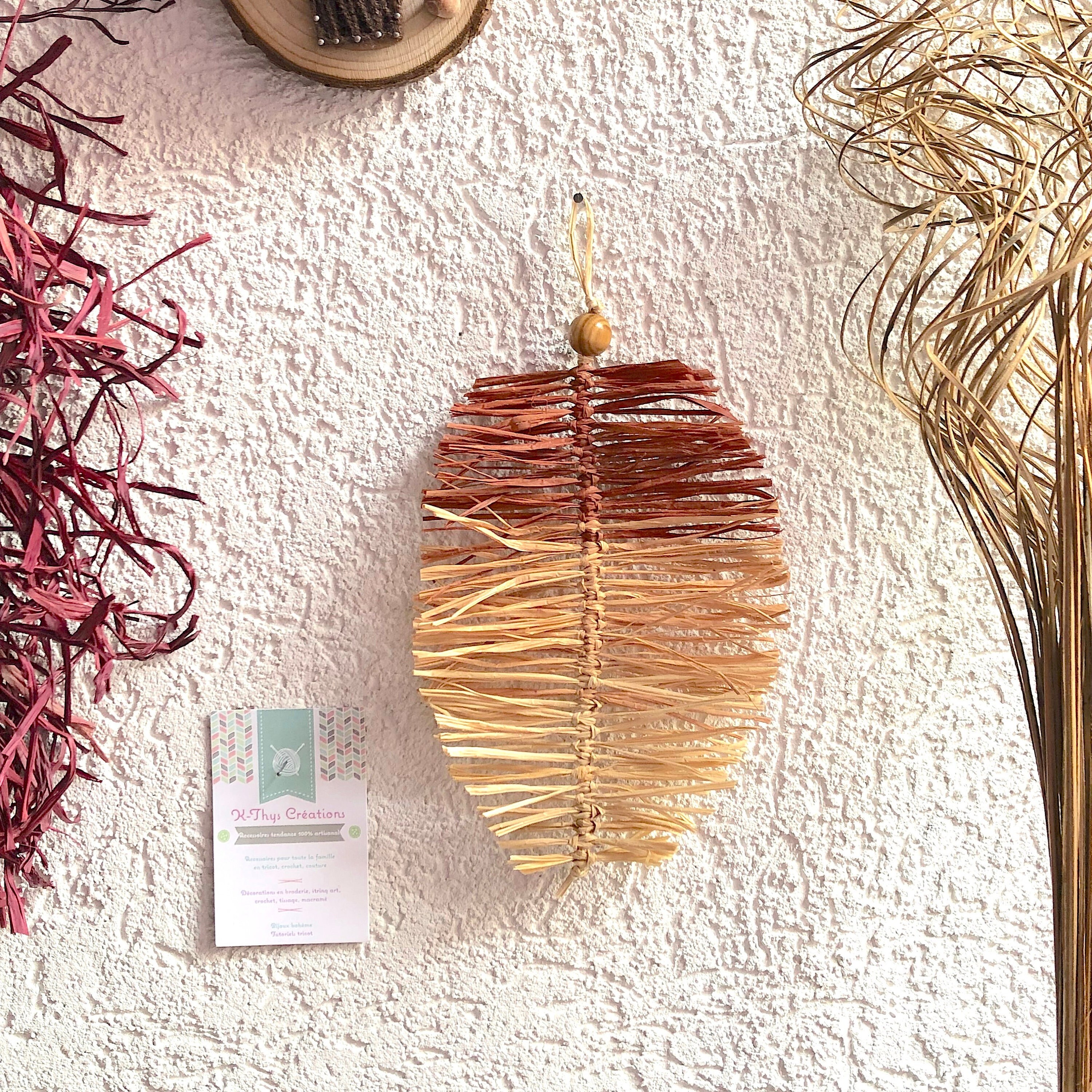 Petite Feuille Exotique Viniura Décoration Ethnique, Macramé en Fibre Naturelle Raphia 3 Couleurs, T