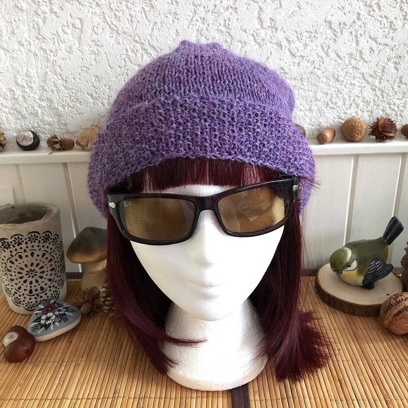 Bonnet MORRIGHAN slouchy tendance en 100% alpaga, mauve violet mix, cadeau pour femme, cadeau pour elle, cadeau pour fille image 2