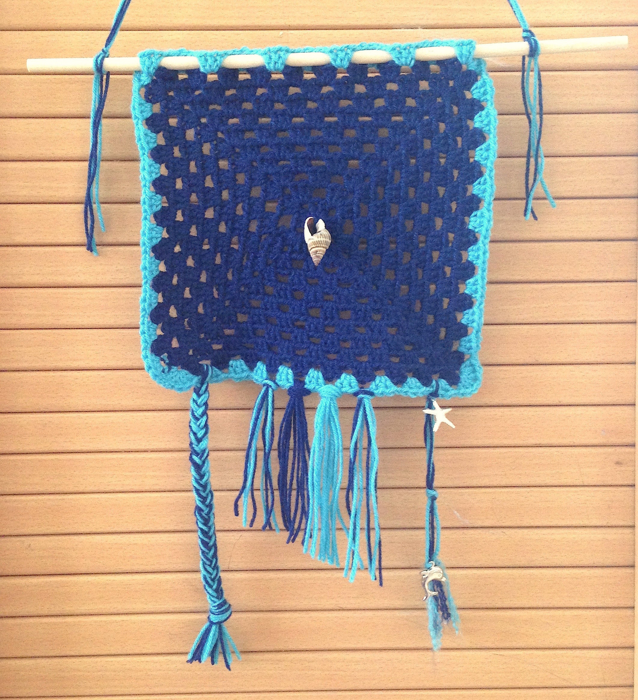 Tapisserie Décoration Murale Estivale Faite Au Crochet, Marine, Vintage, Granny Square, Rétro, Déco 