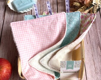 Paper towels x3 - PASTEL SPRING - 21.5 x 17.5 cm sponge and organic cotton fabric Oeko-Tex, cloth washcloth, household paper, zero waste, ecological