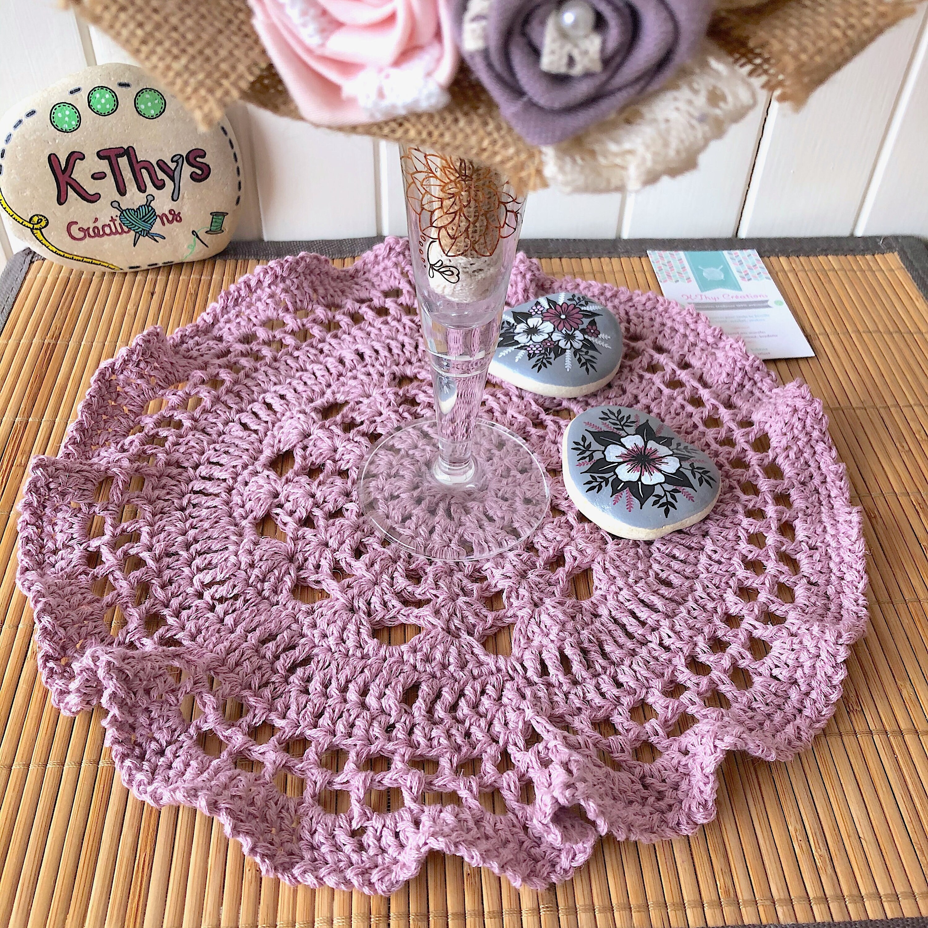 Napperon Mandala Bohème Flora, Centre de Table, Décoration Au Crochet en Coton et Lin, Rose Vintage