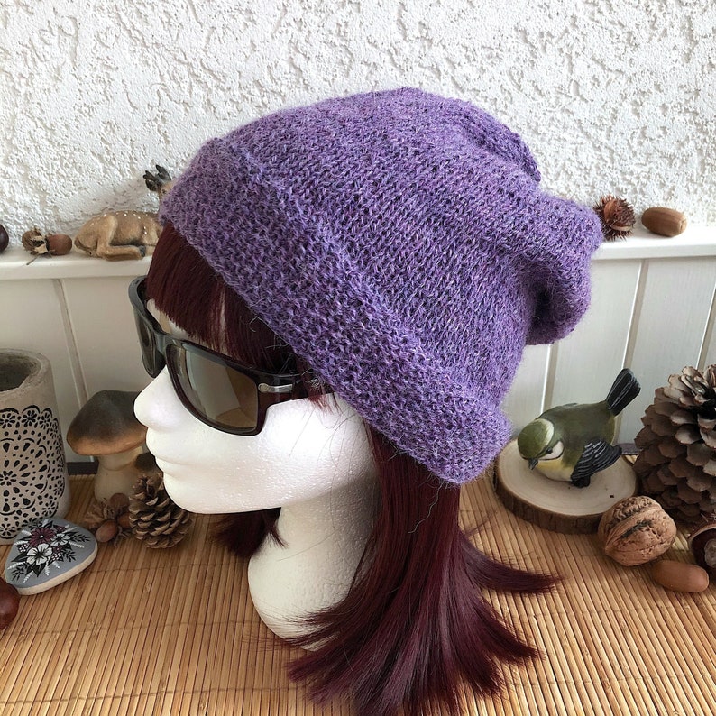 Bonnet MORRIGHAN slouchy tendance en 100% alpaga, mauve violet mix, cadeau pour femme, cadeau pour elle, cadeau pour fille image 1