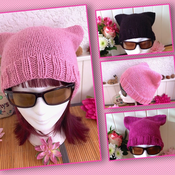 Bonnet Chat PUSSY Hat en tricot acrylique OekoTex, couleur au choix, idée cadeau pour femme, cadeau pour fille, pour elle