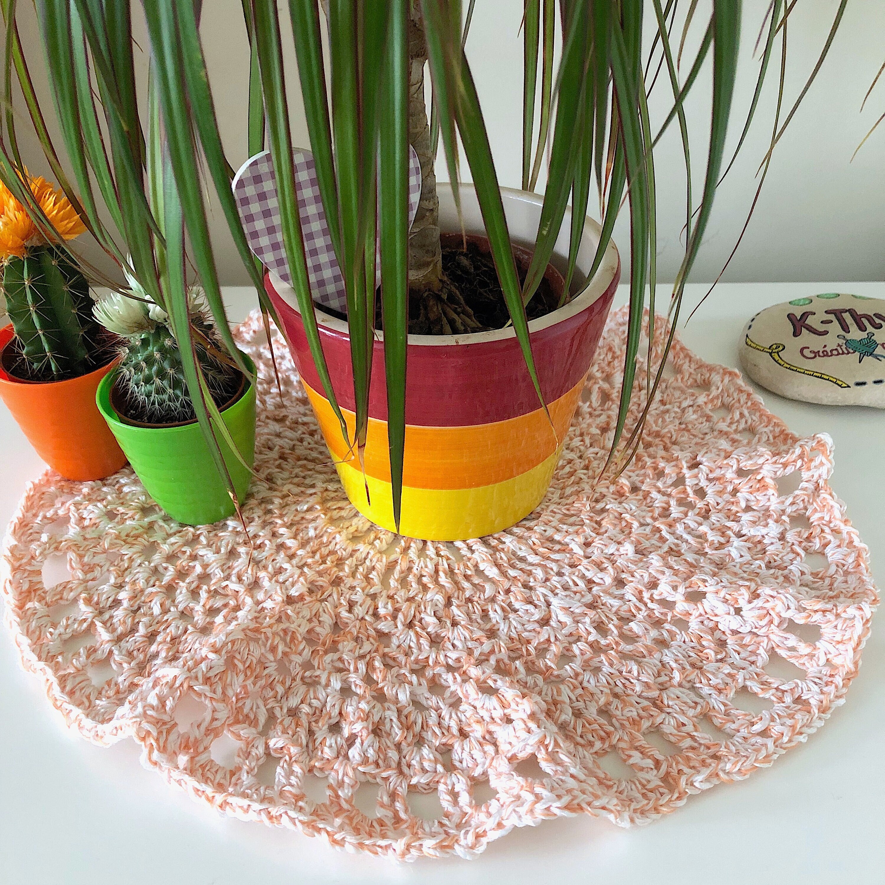 Grand Napperon Mandala, Centre de Table, Décoration Au Crochet en Coton et Viscose, Orange Blanc