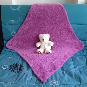 Hand-knitted baby blanket, plush faux fur 92x92 cm, birth gift, gift for mom, layette image 3