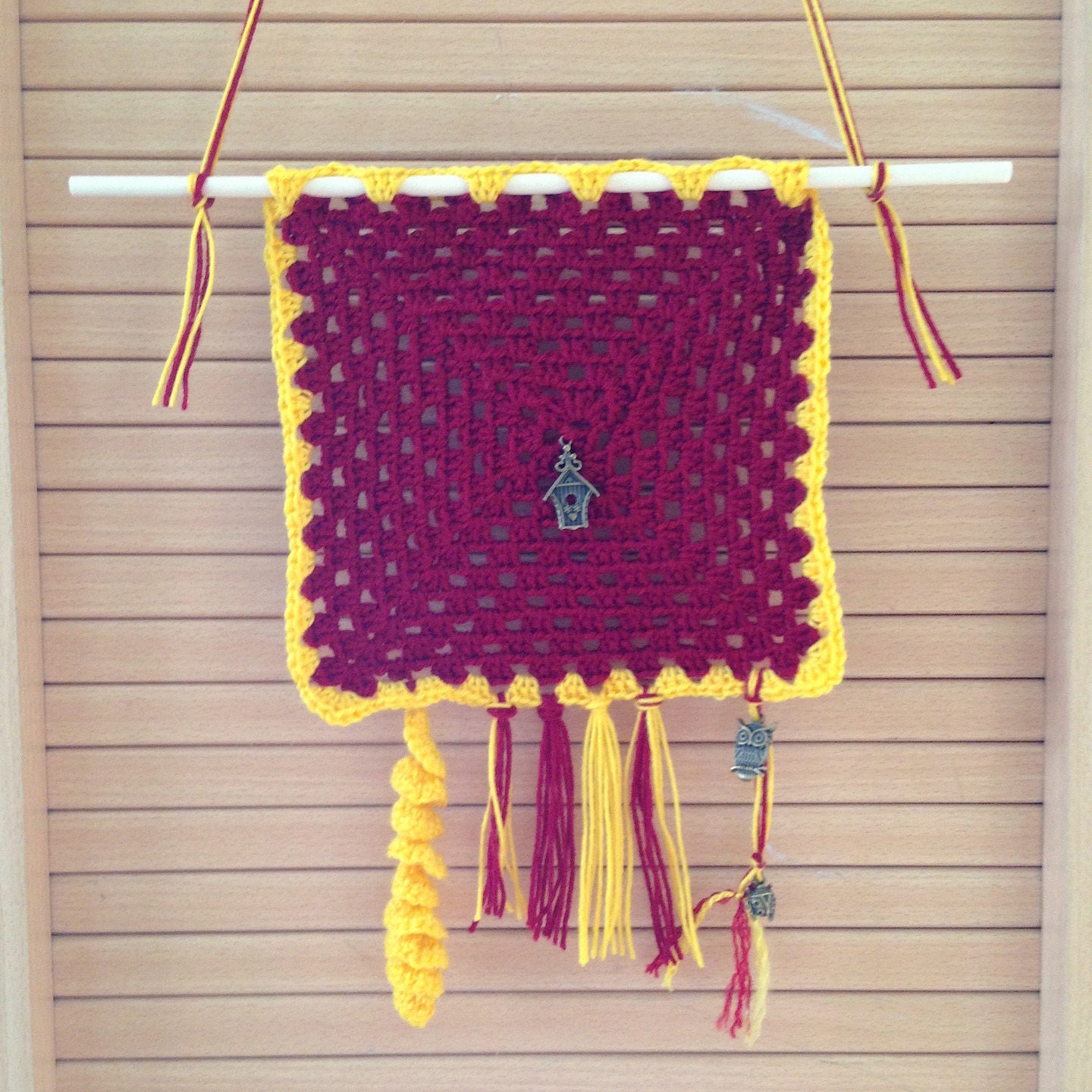 Tapisserie Décoration Murale Estivale Faite Au Crochet, Rouge, Vintage, Granny Square, Rétro, Déco 7