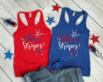 MAXIMGR Surprise Im Drunk Tank Top American Flag Stars Print Tank Women Sleeveless Tank Shirt 4th of July Patriotic Tank Top