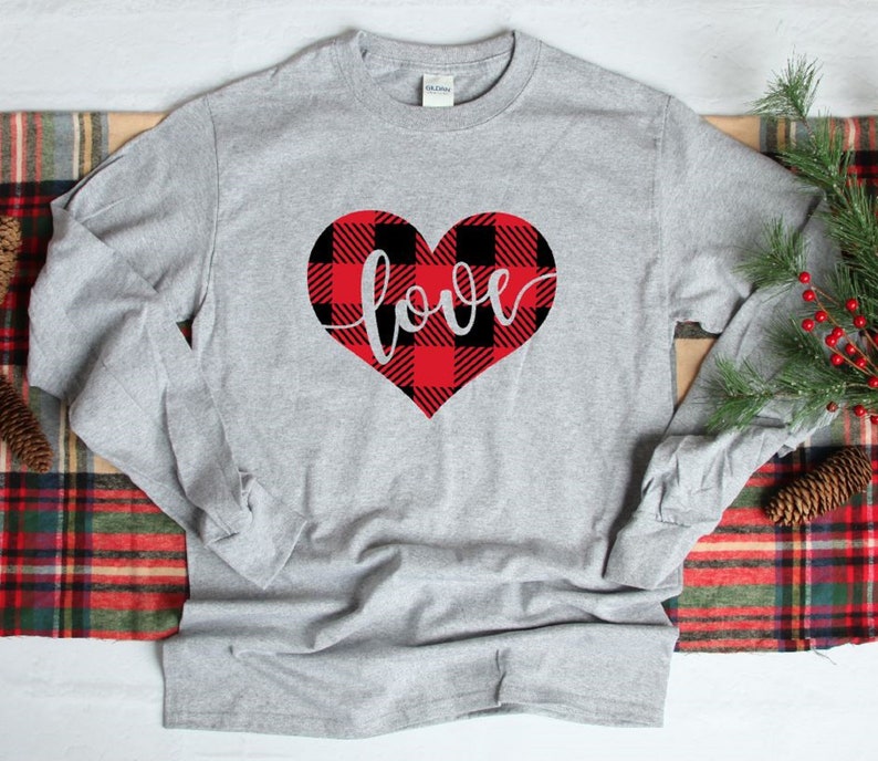 Love Tee Women Valentines Shirt Valentines Day T-shirt women Heart Valentine Buffalo Plaid Valentines Day Shirt Love Valentine Shirt