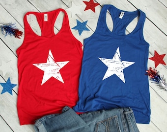 Distressed Star, Fourth of July Muscle Tank, America Tank Top, 4th of July Outfit Women, 4th of July Tank Women
