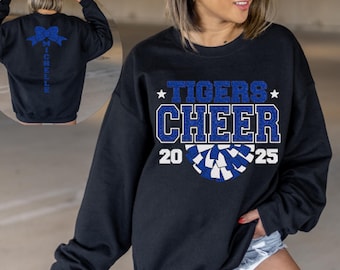 Glitter Custom Cheer Team Sweatshirt, Cheerleader T-shirt, Glitter Senior Cheer with Name, School Mascot Cheer Sweatshirt, Cheer Team Shirt