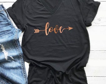 Rose Gold Valentines Day shirts for women, Women's Rose Gold Valentine Day tshirt, Love Valentine Shirt, Valentines V-Neck Tee, VDay Shirt