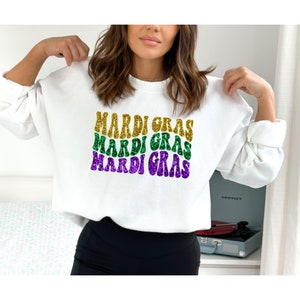 Mardi Gras Glitter Sweatshirt, Retro Mardi Gras Sweater, Mardi Gras Fat Tuesday Glitter Sweatshirt, Glitter Mardi Gras Hoodie