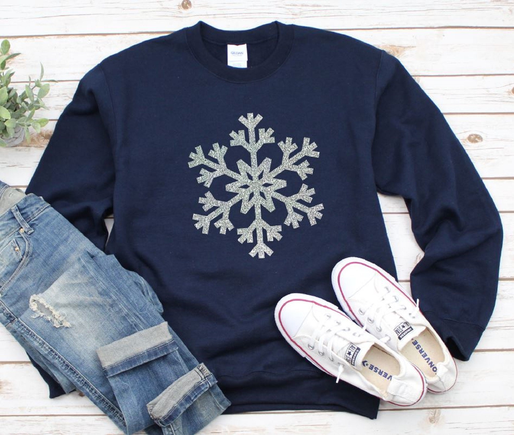 Ice Skate Snowflake Pattern Print Women's Sweatshirt