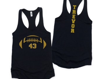 Glitter Football Shirt Custom Football Tank Top Football Mom Racerback Tank Personalized with Player Name and Number Football Spirit Wear