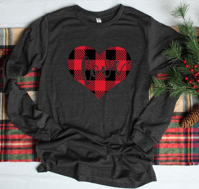 Love Tee Women Valentines Shirt Valentines Day T-shirt women Heart Valentine Buffalo Plaid Valentines Day Shirt Love Valentine Shirt