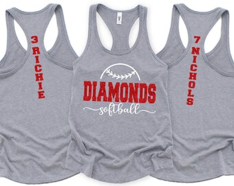 Custom Softball Tank Top, Matching Softball Team Tank Top, Team Name Softball Shirt Personalized Softball Tank  Glitter Softball Mom Shirts