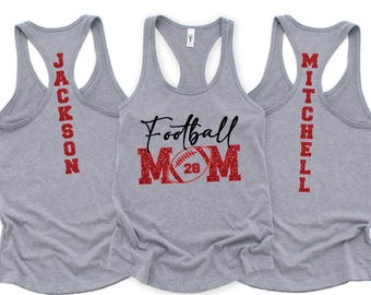 Custom Football Mom Tank Personalized Football Mom Shirt Glitter Design Racerback with Player's name and number