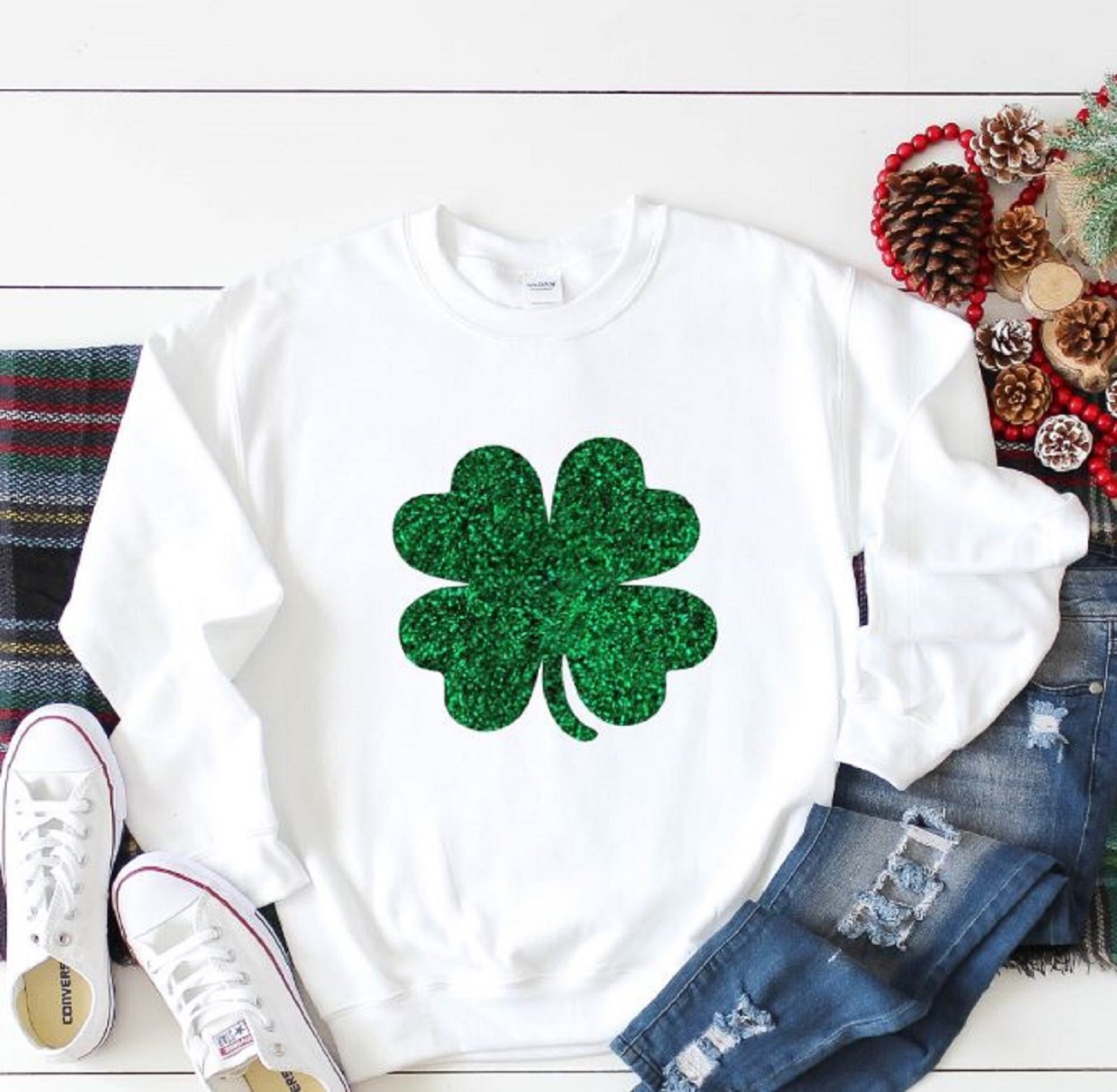 Shamrock Shirt St Patricks Day Sweatshirt Glitter Shamrock | Etsy