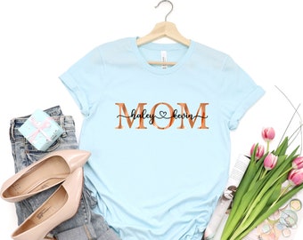 Mom Shirt with Kids Names Personalized, Custom Mama Mommy Tee, Mothers Day Gift from Kids, New Mom Gift
