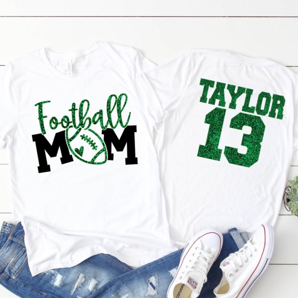 Glitter Football Shirt | Football Mom Shirts | Football Shirts | Cute Football Mom Shirts | Custom Football Mom Shirt with Name and Number