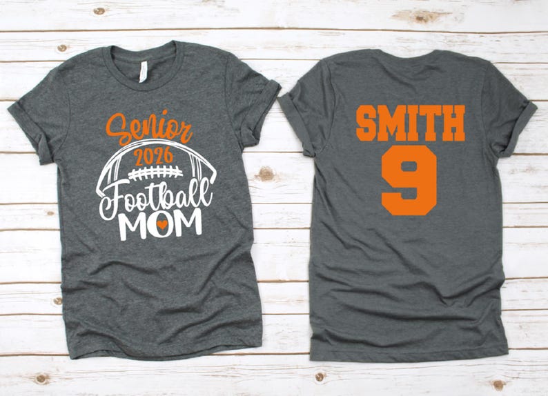 Senior Football Shirt Senior Football Mom T-Shirt Senior 2026 Football Shirts Bella Canvas T-shirt Customize name number and colors afbeelding 3