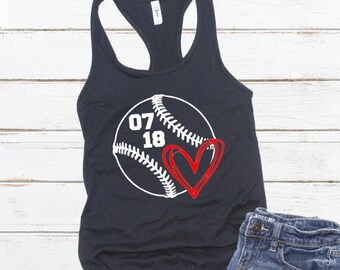 Personalized Baseball Tank Top with Heart and Number, Cute Game Day Baseball Tank, Custom Number Baseball Shirt for Women