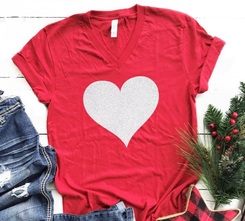 Womens Valentines Day Shirt Glitter Heart Shirt Valentine Etsy