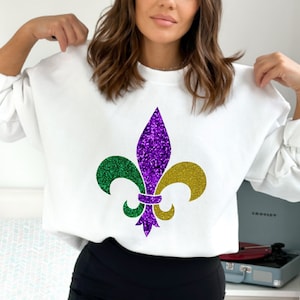 Mardi Gras Color Block Half Zip Up Hoodie with Fleur De Lis Sequin