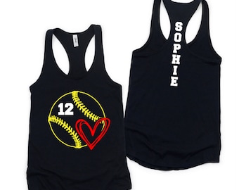 Personalized Softball Tank, Custom Softball Number Racerback Tank Top, Softball Shirt, Softball Mom Baseball Mom Tank Top with Player's Name