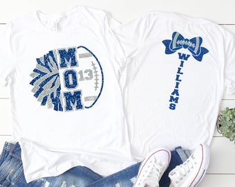 Glitter Cheer and Football Mom Shirt Football and Cheer Mom Shirts  Game Day Shirts Custom Colors and Name Football Mom Cheer Mom Shirts