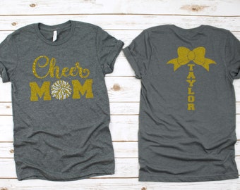 Personalized Cheer Mom Shirt, Custom Glitter Cheer Mom Shirt, Proud Cheerleader Mom Shirt, High School Spirit wear