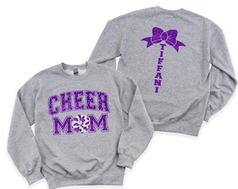 Personalized Cheer Mom Sweatshirt, Custom Cheer Team Shirt, Custom Cheer Mom sweatshirt with name on back, Cheerleading Shirt, Glitter Cheer