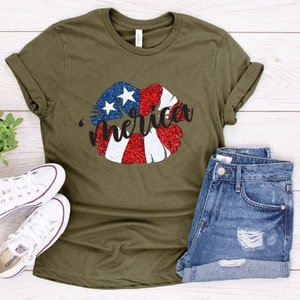 American Flag Lips Camisa, Mujer 4th of July Camisa, Mujer 4 De Julio Camisa, 4th Of July Lip Shirt, USA Shirt, Patriotic Shirt