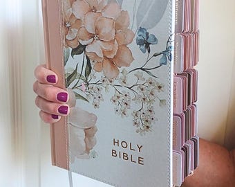 Pretabbed KJV  journaling bible with tabs custom King James Version Holy Bible Personalized Bible Journaling Gift for women rose gold tabs