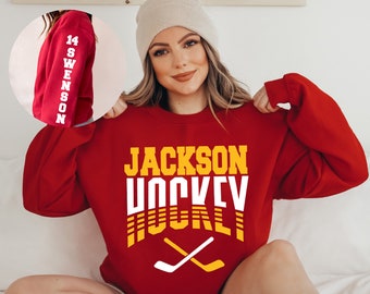 Personalized Hockey Shirt, Custom Hockey Mom Shirt, Game Day Hockey Hoodie, Name and Number Hockey Sweatshirt, Hockey Dad Shirts