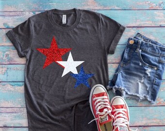Camisa de mujer 4 de julio, camisa de purpurina estrella, camisa Glitter 4 de julio, cuarta camisa, camisa patriótica, camiseta 4 de julio, cuatro de julio