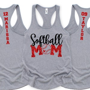 Glitter Softball Mom Shirt Softball Mom Tank Tops Custom Softball Tank Top, Personalized Softball Number Softball Shirts Mom Softball Shirt
