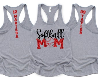 Glitter Softball Mom Shirt Softball Mom Tank Tops Custom Softball Tank Top, Personalized Softball Number Softball Shirts Mom Softball Shirt