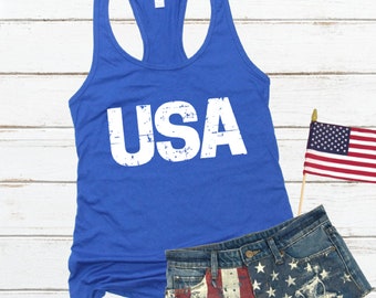 USA Tank Top USA Shirt  Distressed USA T-shirt Patriotic Shirt America TShirt America Womens 4th of July Tank  Memorial Day Shirt
