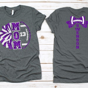 Glitter Football & Cheer Mom Shirt Football and Cheer Mom Shirts  Bella Canvas Tshirt Short Sleeve Shirt Customize Colors and Name