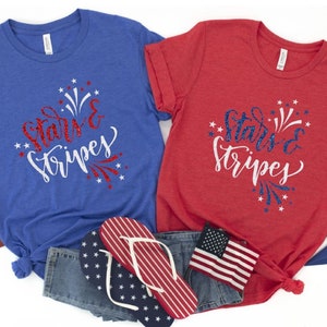 Patriotic 4th of July Shirt, Womens Tee, Merica, Stars and Stripes TShirt, 4th of July Graphic Tee, Glitter Stars and Stripes